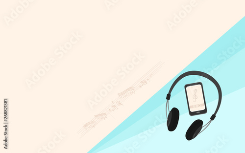 Vector music background with headphones and notes
