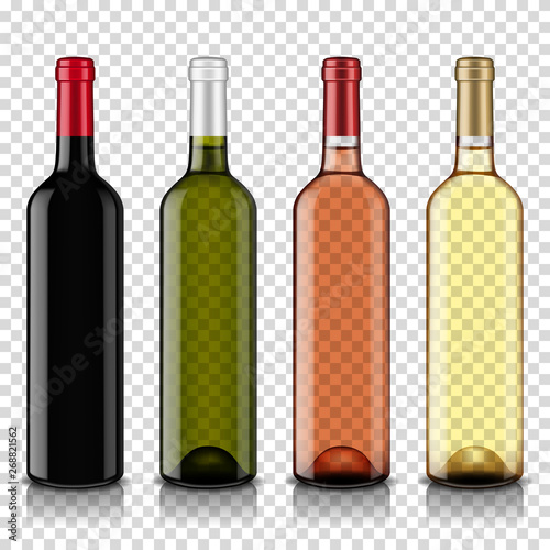 Wine bottles set, isolated on transparent background. photo
