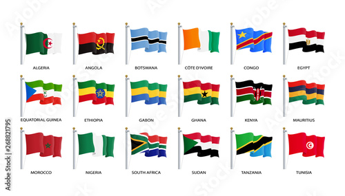 Waving flag icon, flags of Africa countries sorted alphabetically. Vector illustration, eps 10.