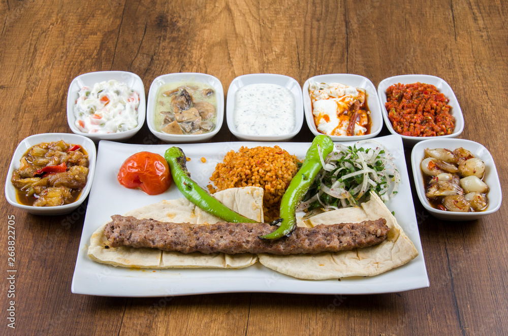 Turkish Urfa Kebab and Turkish Appetizers