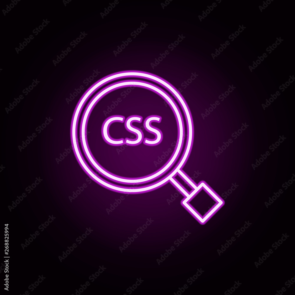 CSS search neon icon. Elements of online and web set. Simple icon for websites, web design, mobile app, info graphics