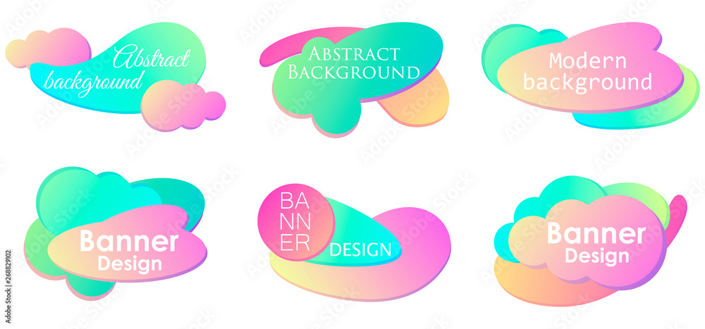 Fluid gradient design modern banner set template. Colorful liquid shapes isolated on white background. Vector illustration