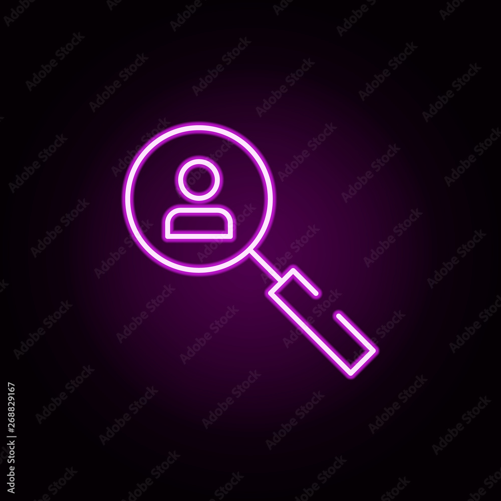 search, person, magnifying neon icon. Elements of stratup set. Simple icon for websites, web design, mobile app, info graphics search, person, magnifying neon icon. Elements of stratup set. Simple icon for websites, web design, mobile app, info graphics