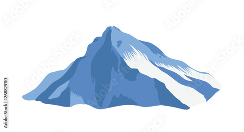 Mountain ridge with top or summit covered with ice isolated on white background