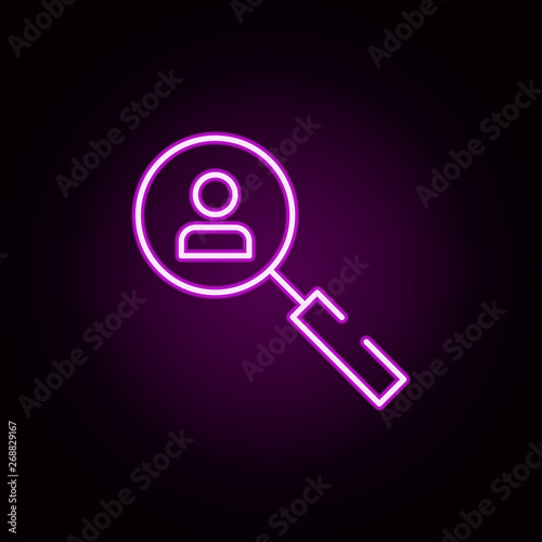 search, person, magnifying neon icon. Elements of stratup set. Simple icon for websites, web design, mobile app, info graphics