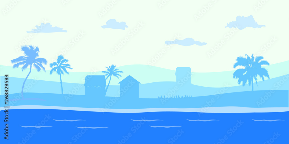 Obraz premium Tropical Beach Nature Concept vector illustration.Beautiful seascape and sky background. Travel concept.