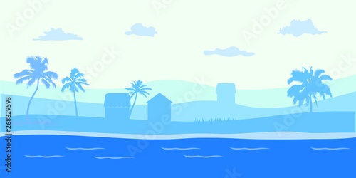 Tropical Beach Nature Concept vector illustration.Beautiful seascape and sky background. Travel concept.