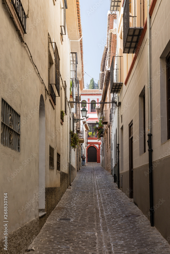 Old buildings of the streets around the cathedral of Granada, in the old town in Granada, Spain