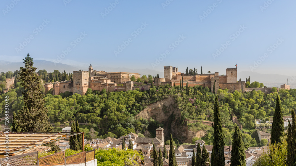  Views of the Alhambra from the other side of the valley, in the Albaicín neighborhood in Granada, Spain