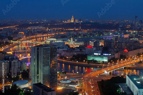 The view from the height of the center of the capital of Moscow, at night