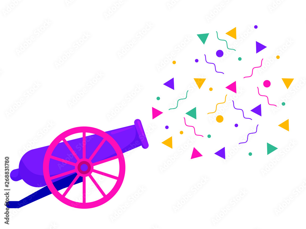 Fototapeta premium Circus shooting cannon. Vintage gun. Flat design vector illustration. Ramadan symbol