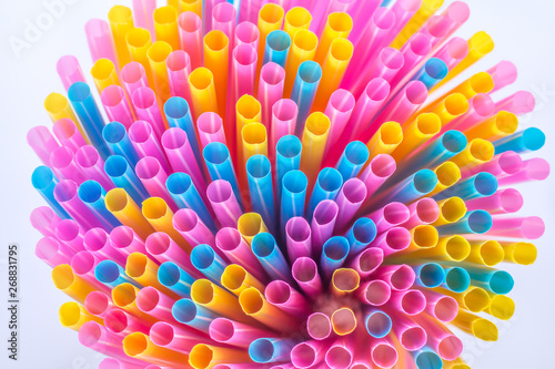 colorful plastic straw  for recycling to conserve the environment.