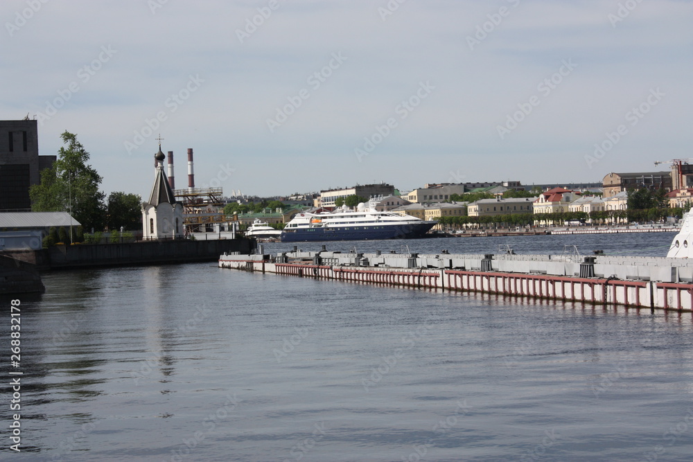 view of the Neva river and the embankment of St. Petersburg    