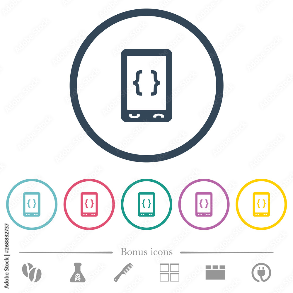 Mobile software development flat color icons in round outlines Mobile software development flat color icons in round outlines