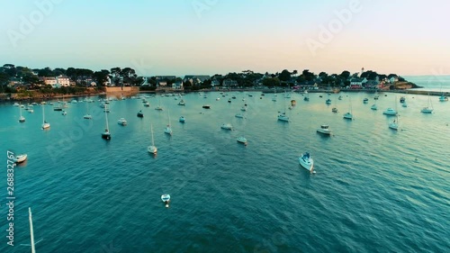 Aerial view of a french seaside resort during a sunny day, Port-Navalo, Britanny