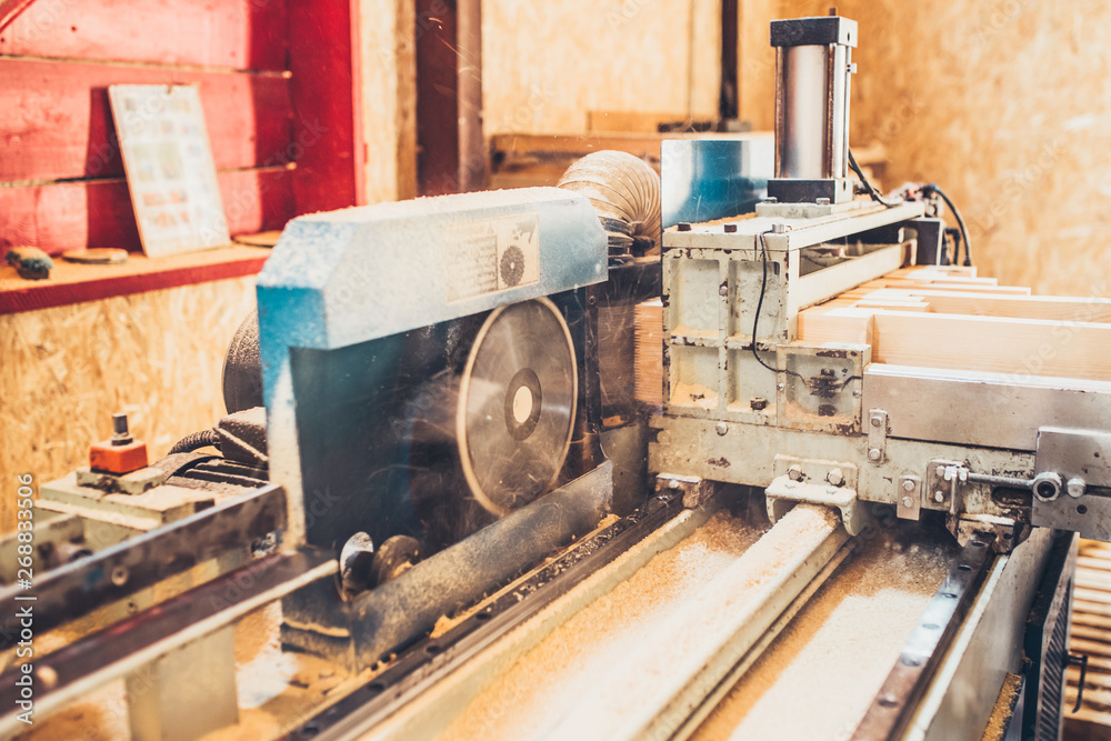 Production workshop for the production of timber for a wooden log house - eco-friendly wooden houses of increased comfort - wooden house building