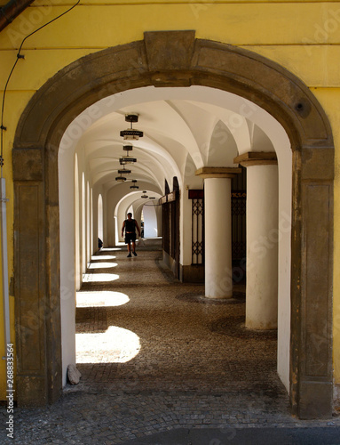 ancient colonnade on a sunny day in Prague