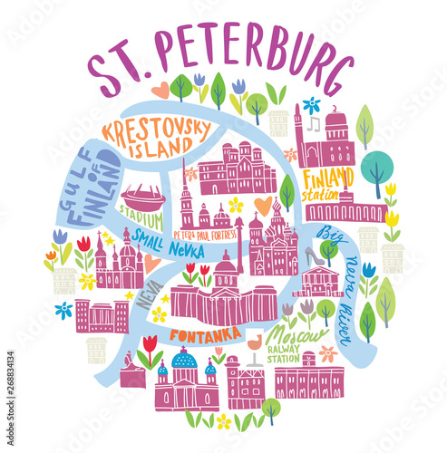 Fototapeta Naklejka Na Ścianę i Meble -  map of Saint-Petersburg. Travel and attractions