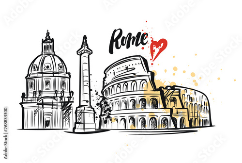 Rome engraved illustration, hand drawn, sketch