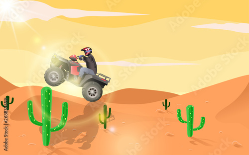ATV at the desert in sunset