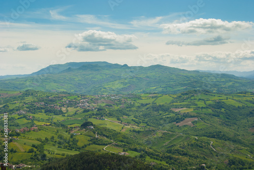 Fototapeta Naklejka Na Ścianę i Meble -  Beautiful view of the hills of Umbria seen from the castle of San Marino