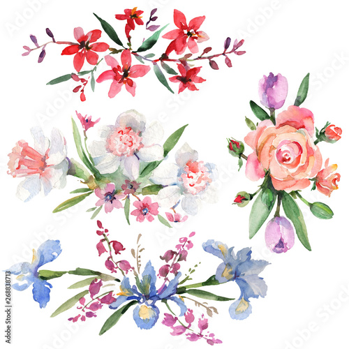 Fototapeta Naklejka Na Ścianę i Meble -  Bouquet floral botanical flowers. Watercolor background illustration set. Isolated bouquets illustration element.