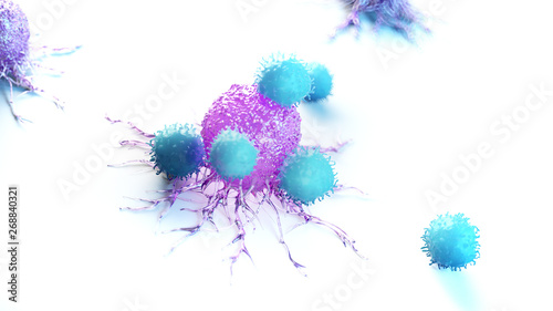 3d rendered medically accurate illustration of a cancer cell being attacked by leucocytes photo