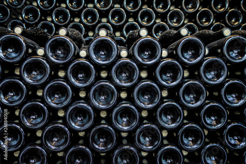 rows of bottles of wine in the wine cellar