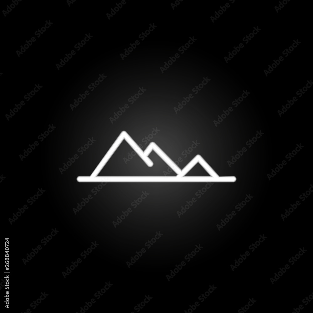 Mountains neon icon. Elements of summer set. Simple icon for websites, web design, mobile app, info graphics Mountains neon icon. Elements of summer set. Simple icon for websites, web design, mobile app, info graphics