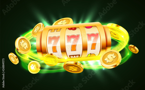Golden slot machine with flying golden coins wins the jackpot. Big win concept. © hobbitfoot