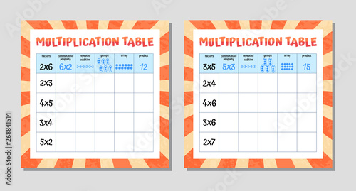 Multiplication Table Mathematics Worksheet. Educational Game. Vector illustration.