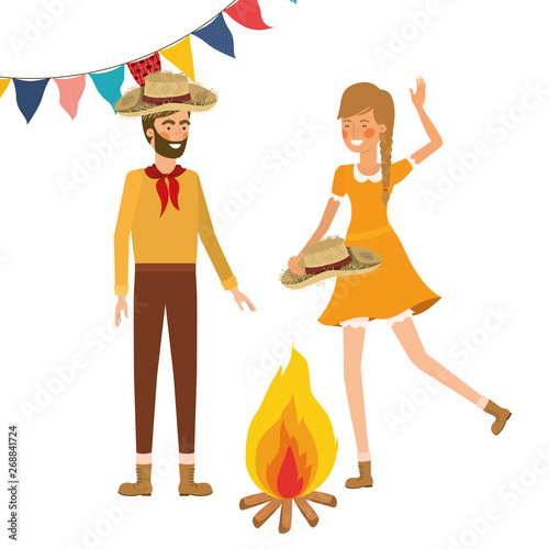 farmers couple dancing with straw hat