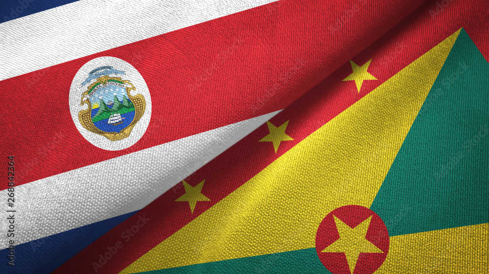 Fototapeta premium Costa Rica and Grenada two flags textile cloth, fabric texture