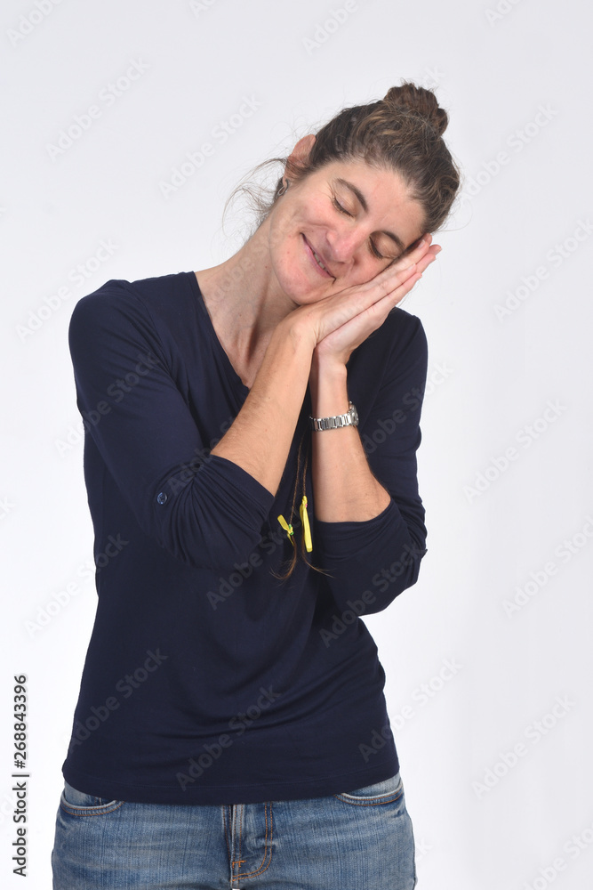 woman sleeping on white background