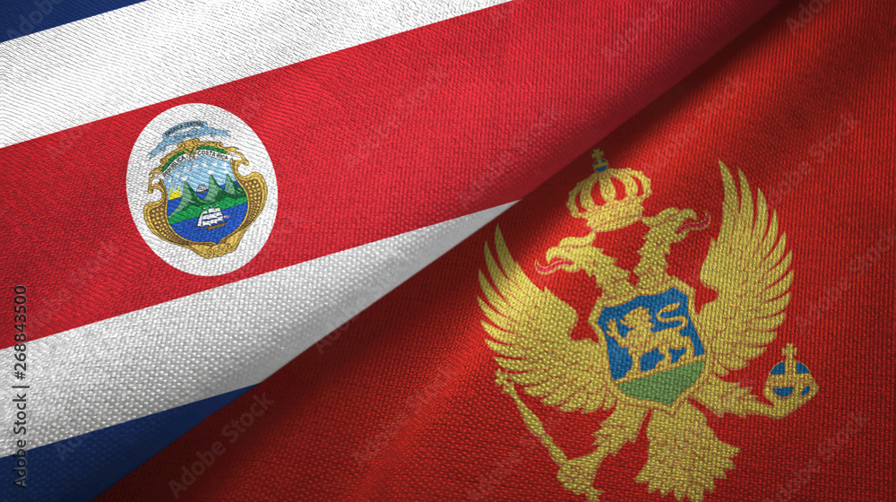 Costa Rica and Montenegro two flags textile cloth, fabric texture Costa Rica and Montenegro two flags textile cloth, fabric texture