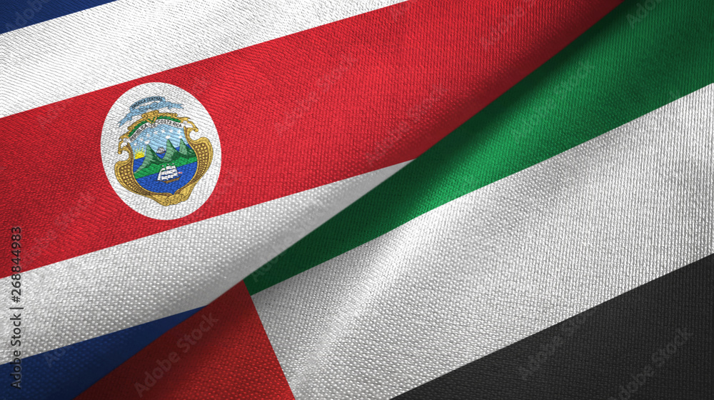 Costa Rica and United Arab Emirates two flags textile cloth, fabric texture