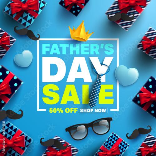 Father's Day Sale Promotion Poster or banner with gift box for dad concept.Promotion and shopping template for Father's Day.Vector illustration EPS10