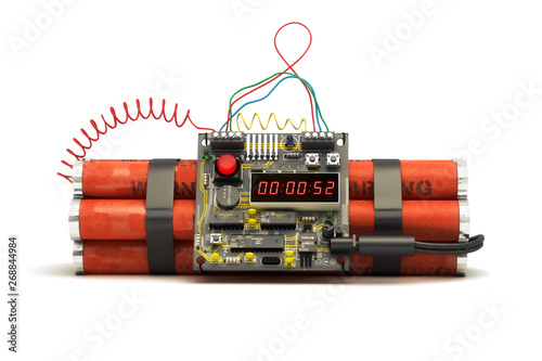 Dynamite explosive bomb device prop on an isolated white background. 3d rendering 