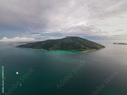 Aerial drone view of beautiful tropical Koh Lipe island during sunny summer day, Thailand