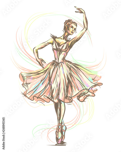Graceful, beautiful dancing ballerina in gentle tones