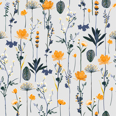 Stickers Vintage bloemen patronen Zachte tuinbloemen verticaal botanisch patroon  © MSNTY_STUDIOX