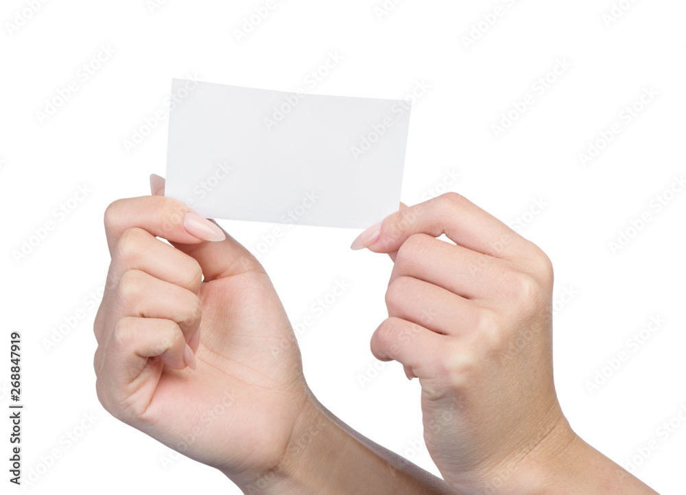 Empty sheet of paper in female hands Empty sheet of paper in female hands