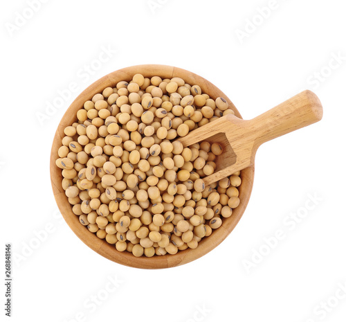  Soy beans in wooden bowl isolated on white background