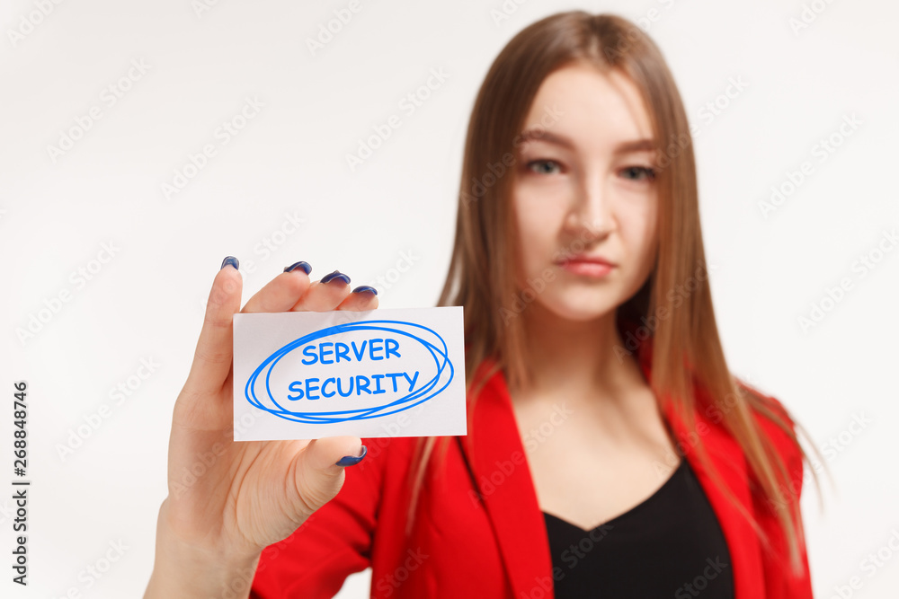 Business, technology, internet and networking concept. Young entrepreneur showing keyword: Server security