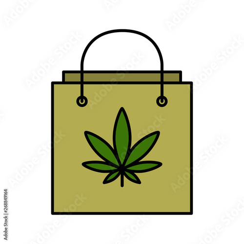 Shopping bag with marijuana leaf. Buying Cannabis. Delivery cannabis. Isolated vector illustration on white background.