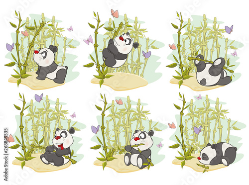 Fun Animal Comics. Vector Illustration of a set of Funny Panda Bear