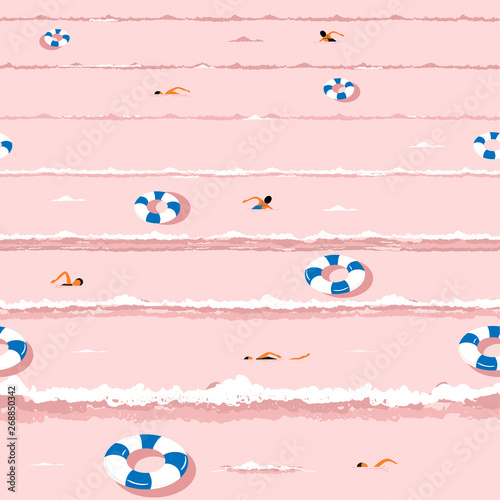 Sweet summer ocean wave with relax swimming vacation mood in hand drawn vector Seamless pattern design for fashion,fabric,web,wallpaper,and all prints