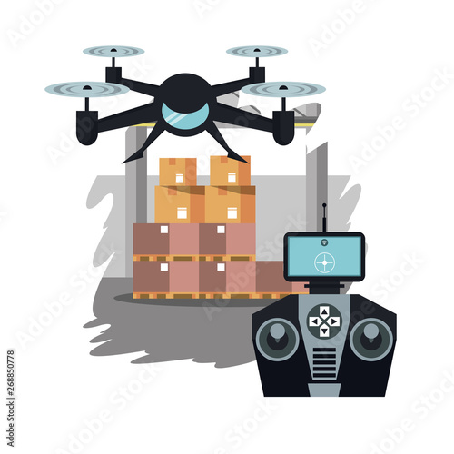 Drones in warehouse cartoon