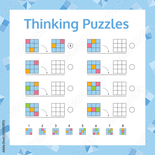 Thinking Puzzles Educational Game Set. Logical Thinking Skills Game. Vector illustration.
