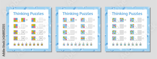 Thinking Puzzles Educational Game Set.  Logical Thinking Skills Game. Vector illustration.